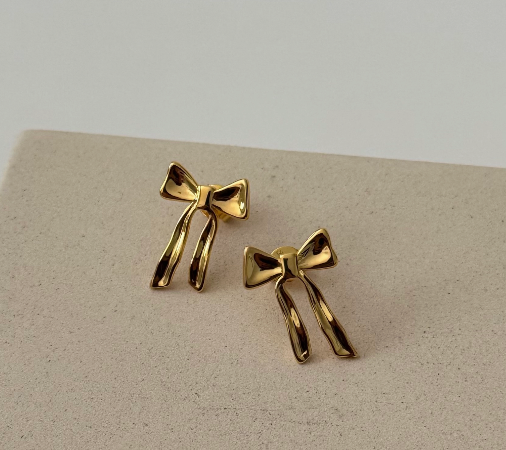 Yasmine Bow Studs - 18k gold plated|2206