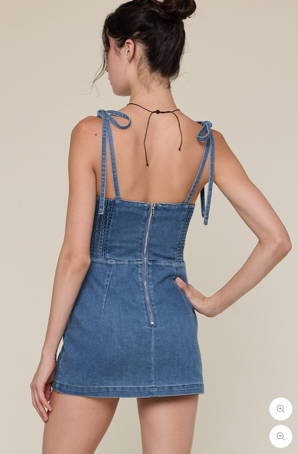 Sky To Moon - Denim Tie Fit-in Slit Mini Dress|468
