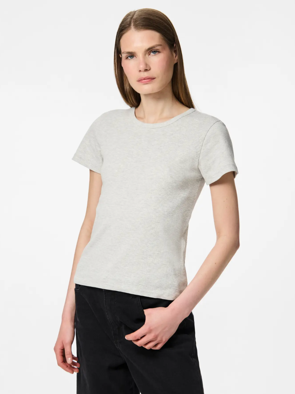 Pieces - Ribbed Basic Tee|2229