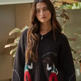 By Together - Knit Sweater Print Zip-Up Collar|572
