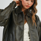 Buttermelon - Collared Zip-Front Leather Jacket|191