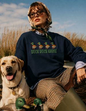 Duck Duck Goose Embroidered Cross-Stitch Sweatshirt|1680