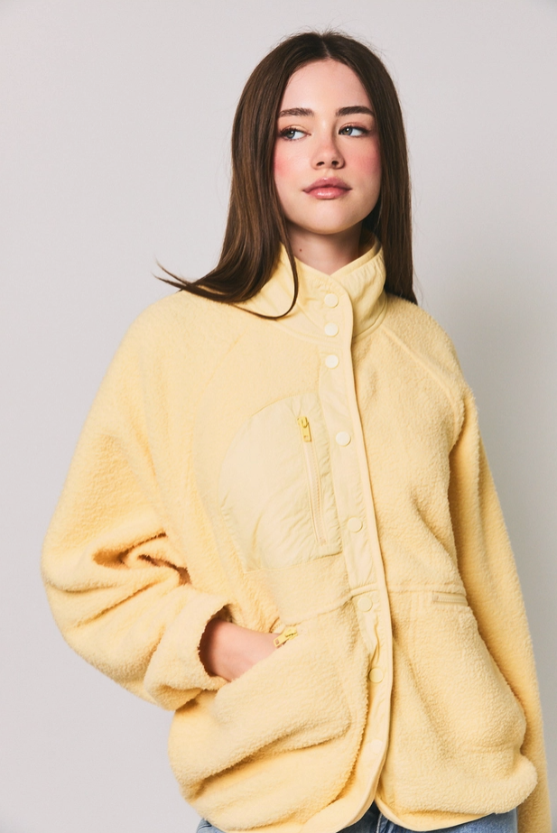 Le Lis - Oversized Sherpa Fleece Snap Front Pocket Jacket|3683