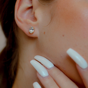 Oval Stone Studs - 18k gold plated|2174