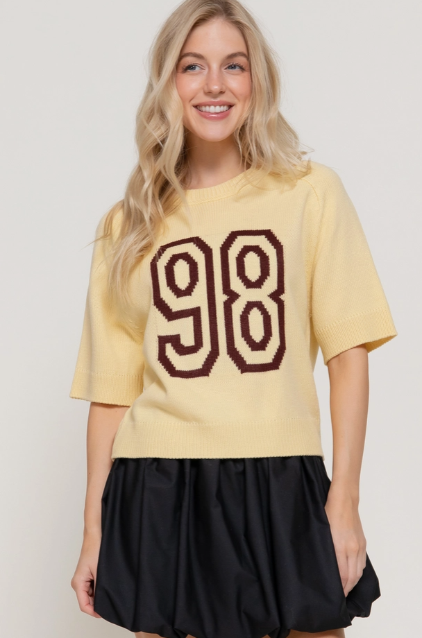 Active Basic - Short Sleeve Lettering Knit Top|405