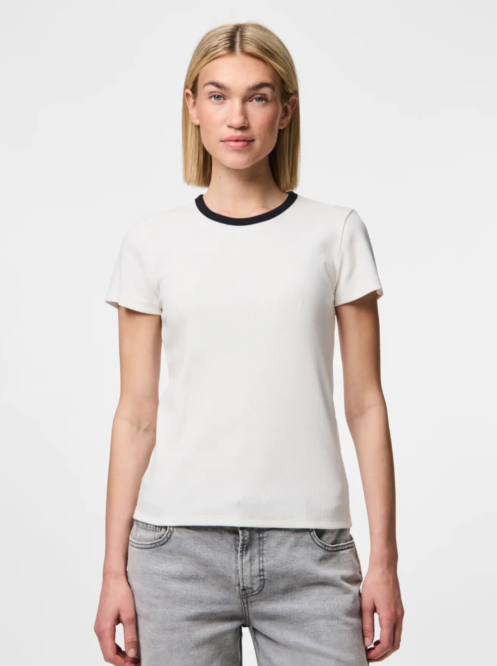 Pieces - Ribbed Basic Tee|2232