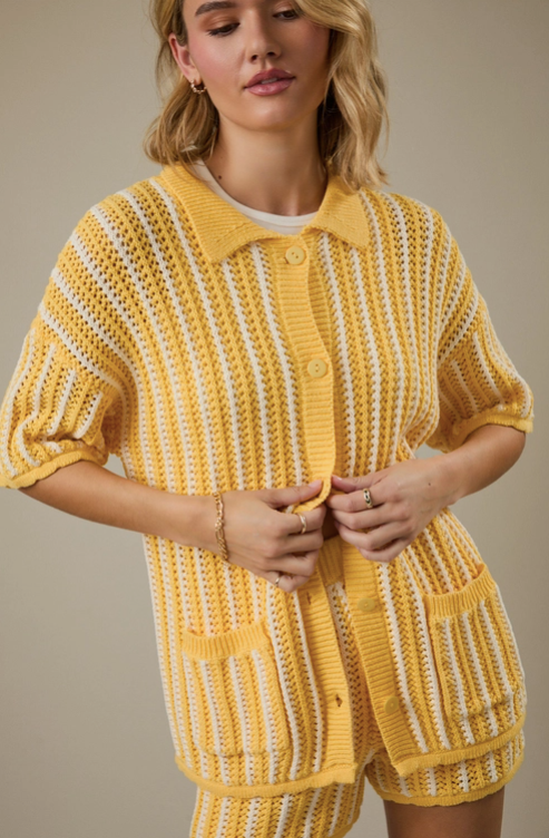 Sunday Edition - Button Down Stripe Crochet Top|37