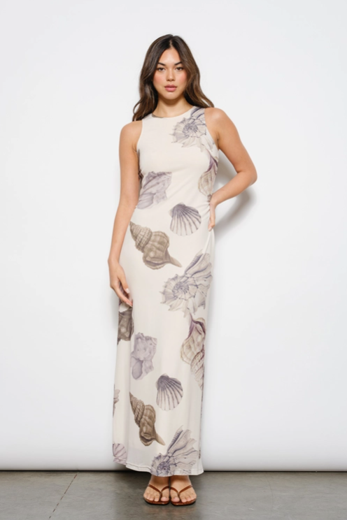 Pretty Garbage - Welles Shell Print Mesh Maxi Dress|155