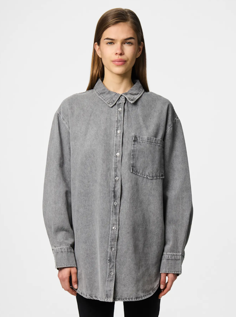 Pieces - Grey Wash Oversized Denim Button Up|2994