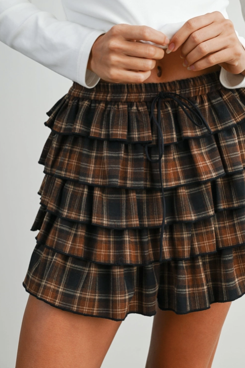 Buttermelon - Plaid Tiered Ruffle Mini Skirt|242