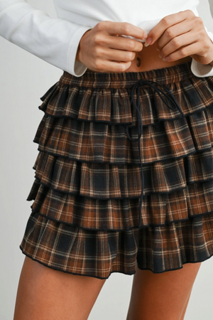 Buttermelon - Plaid Tiered Ruffle Mini Skirt|242