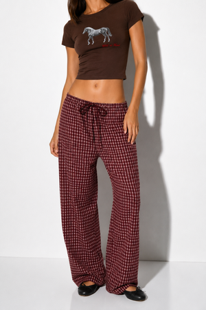 Le Lis - Mid Rise Wide Long Check Pants|1420