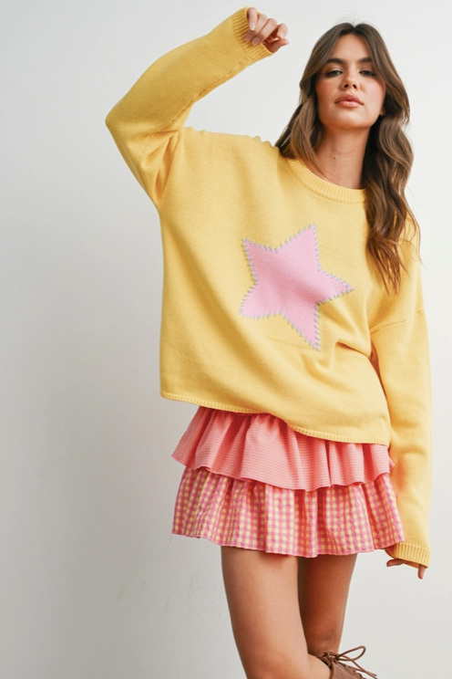 Buttermelon - Drop Shoulder Star Pattern Sweater|207