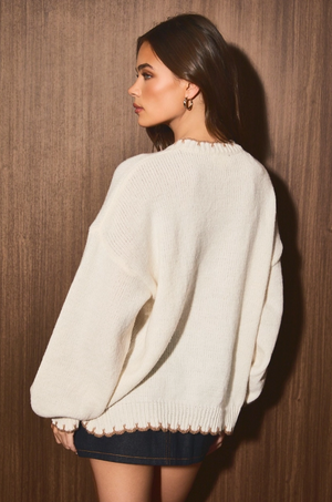 Le Lis - Embroidered Dog Whipstitch Crew Neck Knit Sweater|3696