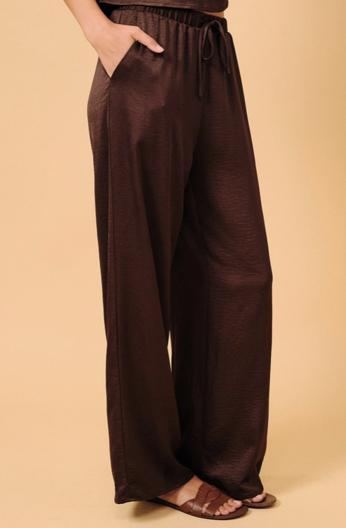 Sunday Edition - Drawstring Satin Wide Leg Pants|28