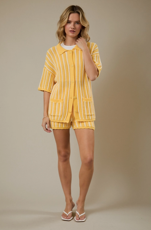 Sunday Edition - Button Down Stripe Crochet Top|36
