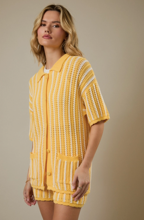 Sunday Edition - Button Down Stripe Crochet Top|33