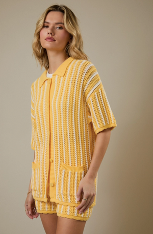 Sunday Edition - Button Down Stripe Crochet Top|33