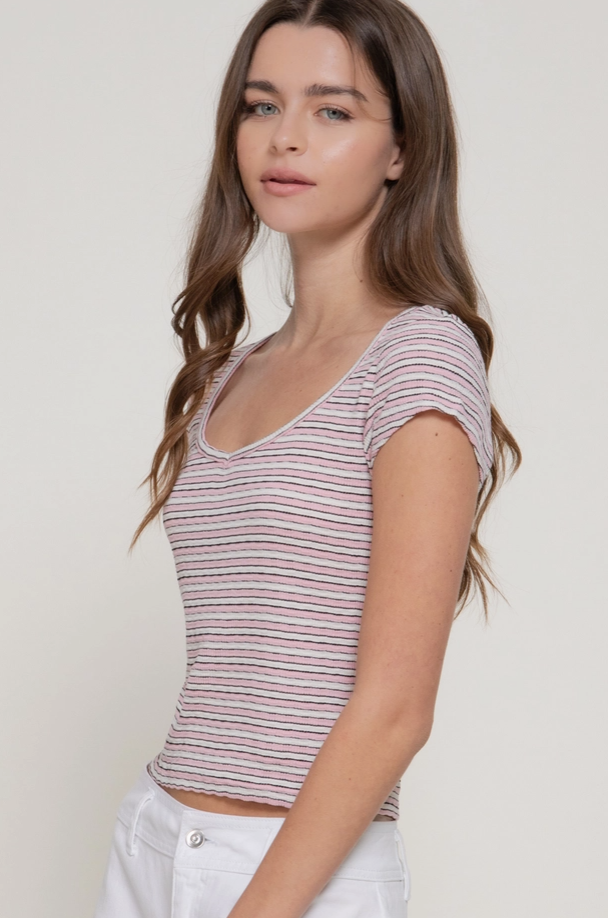 Active Basic - Striped Textured Knit Top|304