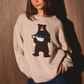 Le Lis - Bear Graphic Crew Neck Oversized Sweater|3659