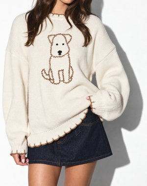 Le Lis - Dog Whipstitch Crew Neck Knit Sweater