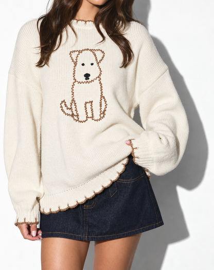 Le Lis - Dog Whipstitch Crew Neck Knit Sweater