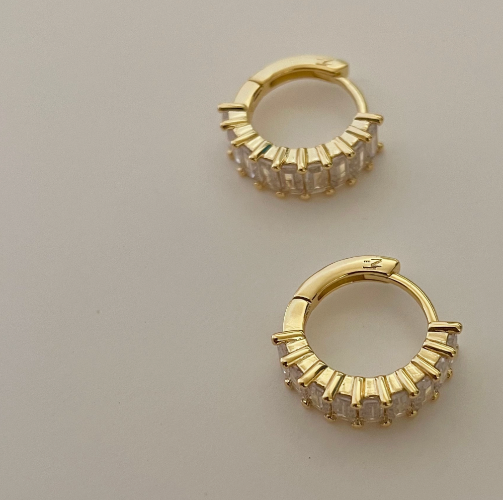 Liya Rectangle Stones Huggies- 18k gold plated|2093