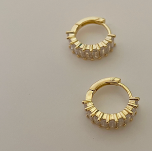 Liya Rectangle Stones Huggies- 18k gold plated|2093