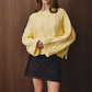 Le Lis - Oversized Cropped Cable Knit Crew Neck Sweater|3707