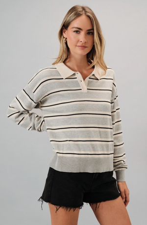 Sunday Edition - Polo Collared Long Sleeve Stripe|61