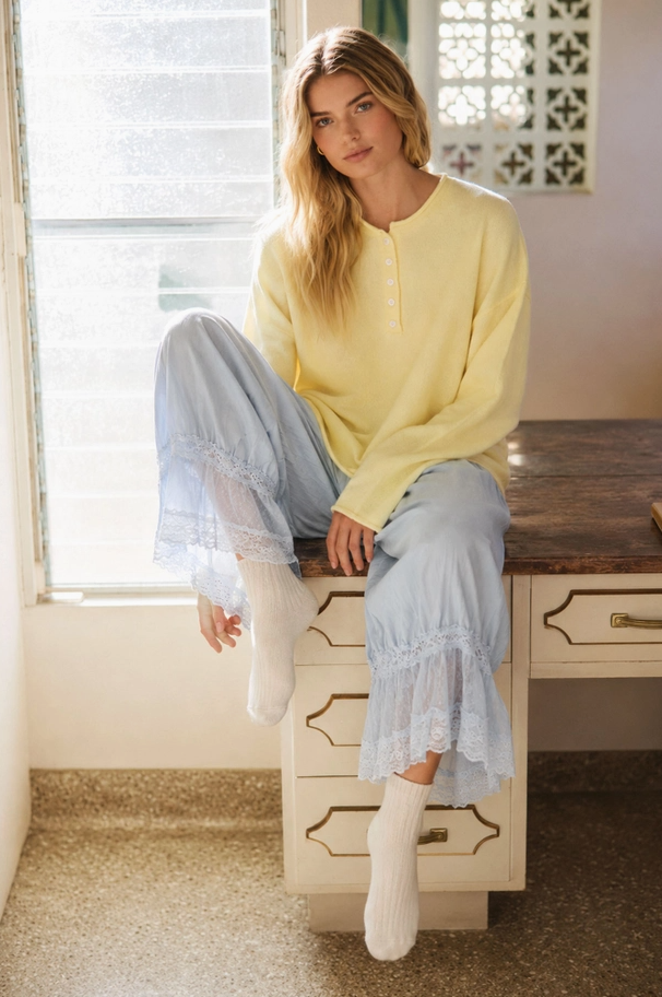 Blu Pepper - Raw Rolled Edge Henley Top|549