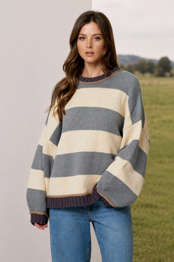Blu Pepper - Oversized Striped Sweater|533