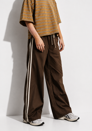 Buttermelon - Striped Drawstring Wide-Leg Cuffed Pants