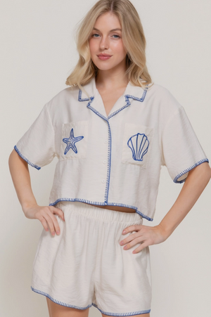 Active Basic - Edge Stitch & Embroidered Boxy Shirt|400