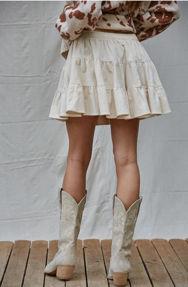 By Together - Corduroy Tiered Flare Mini Skirt|520