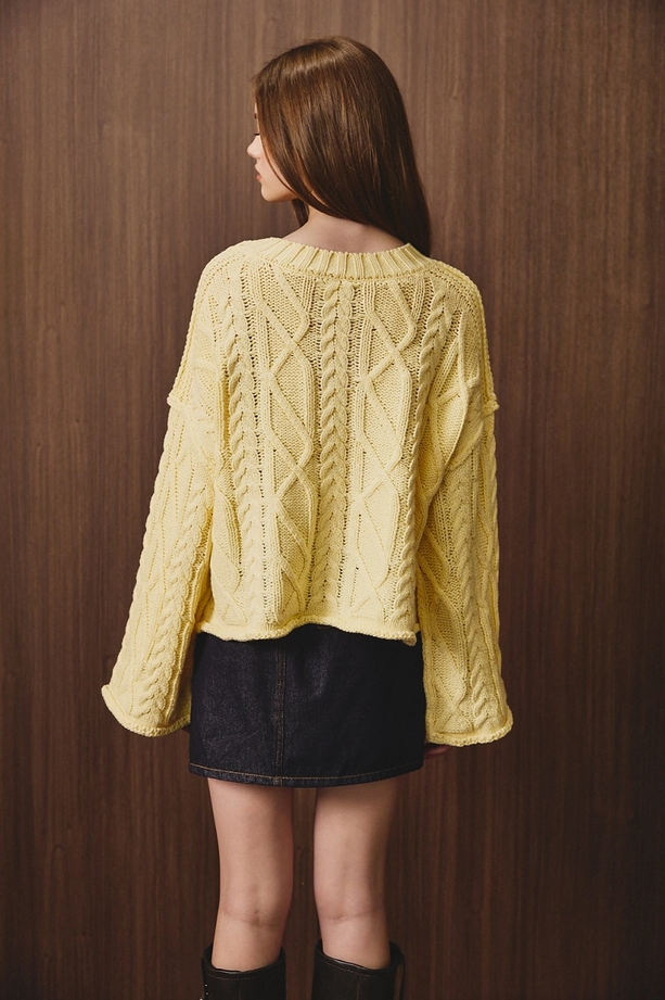 Le Lis - Oversized Cropped Cable Knit Crew Neck Sweater|3709