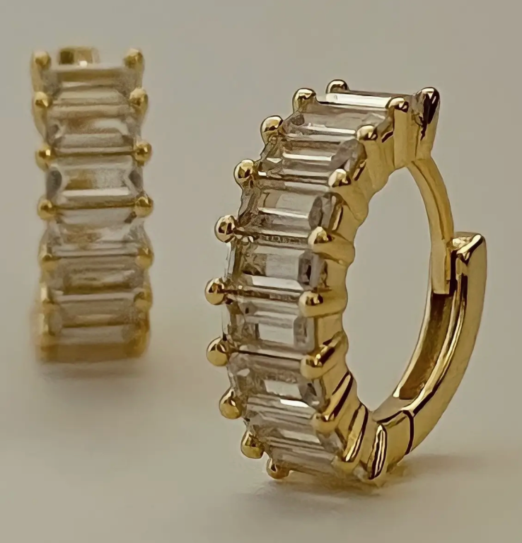 Liya Rectangle Stones Huggies- 18K PVD Gold Plating|1629