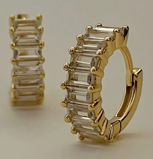 Liya Rectangle Stones Huggies- 18K PVD Gold Plating|1629