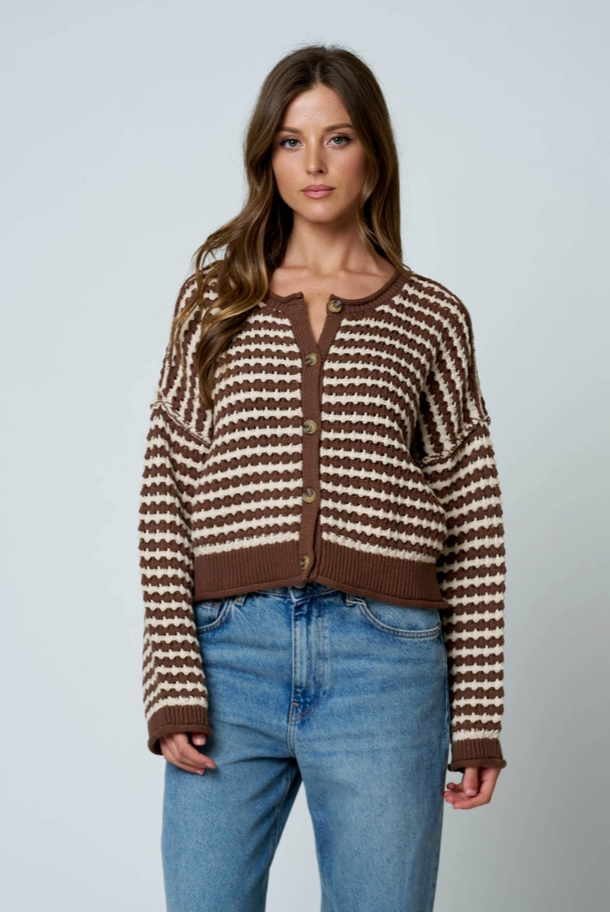Blu Pepper -  Textured Button Up Sweater|582