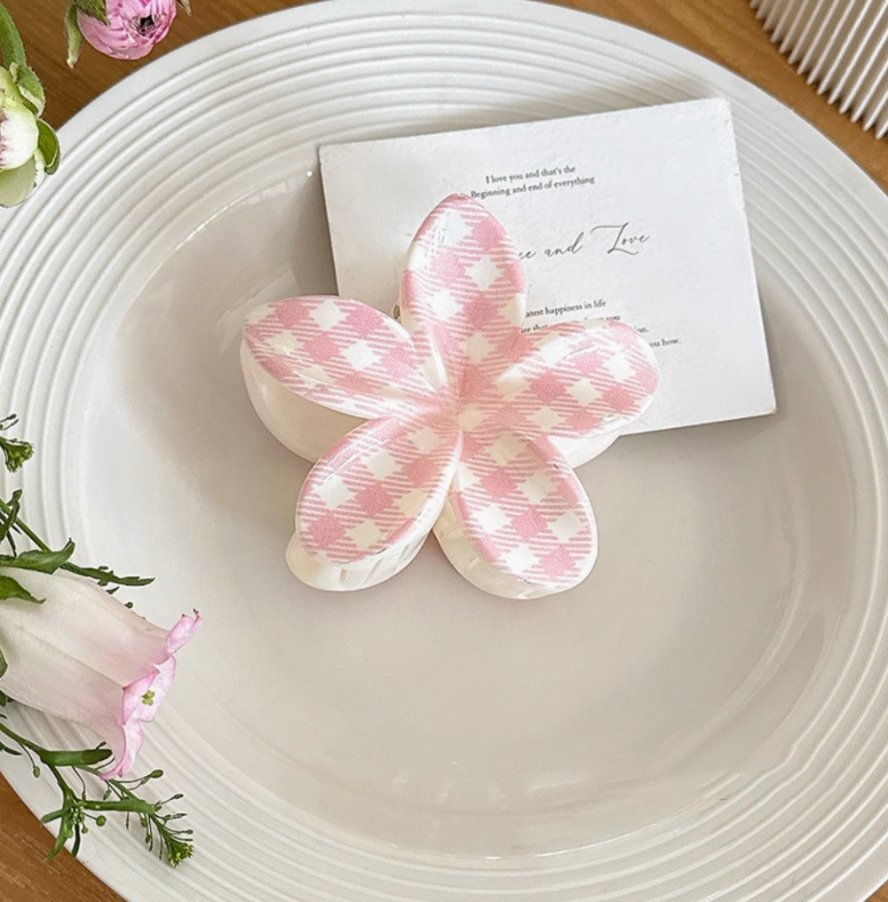 Lady June - Flower Petal Plaid Claw Clip|1810
