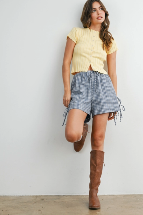 Buttermelon - Plaid Side-Tie Elastic Waist Shorts|239