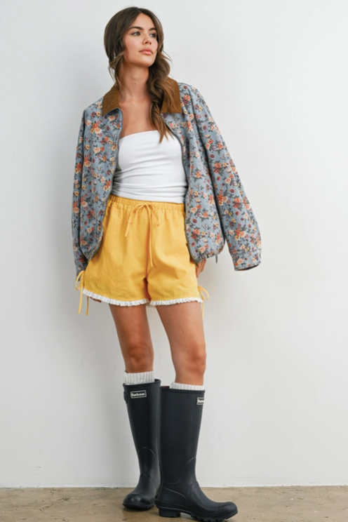 Buttermelon - Floral Print Corduroy Collar Jacket|210