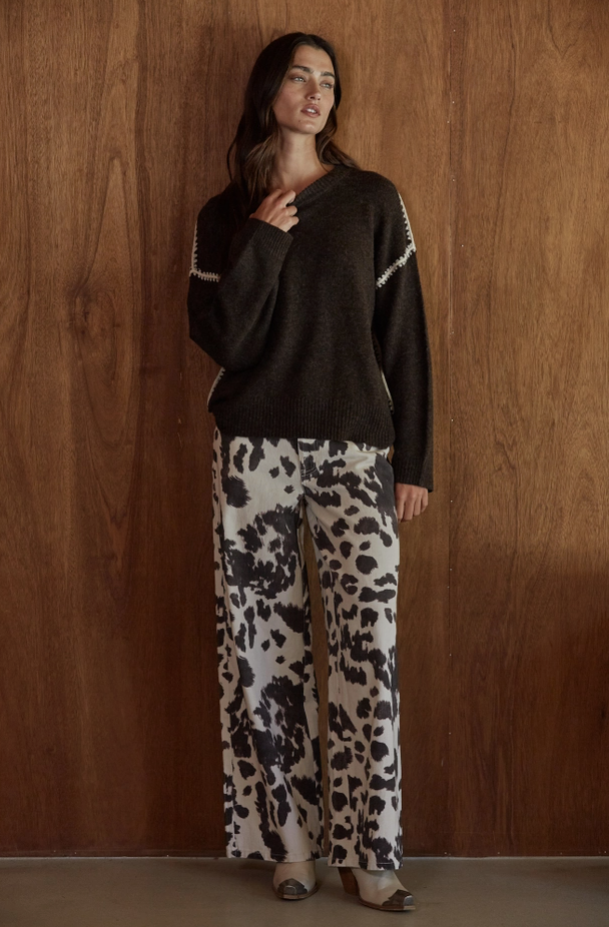By Together - Denim Cotton Animal Print Wide Leg Pants|492
