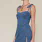 Sky To Moon - Denim Tie Fit-in Slit Mini Dress|466
