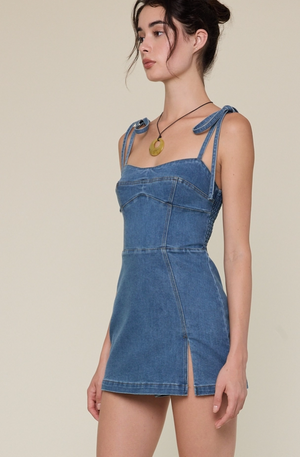 Sky To Moon - Denim Tie Fit-in Slit Mini Dress|466