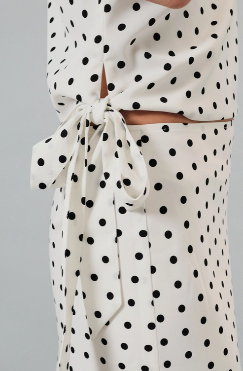 Sunday Edition - Off Shoulder Side Tie Polka Dot Top|60
