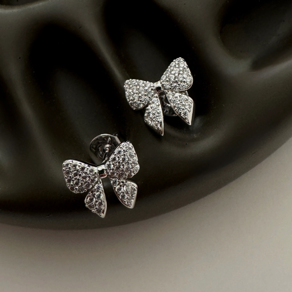 Pave Bow Studs - Silver|2175
