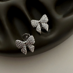 Pave Bow Studs - Silver|2175