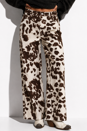 By Together - Denim Cotton Animal Print Wide Leg Pants