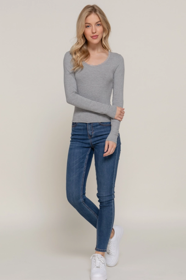 Active Basic - Rib Knit Long Sleeve With Lace Trim|362